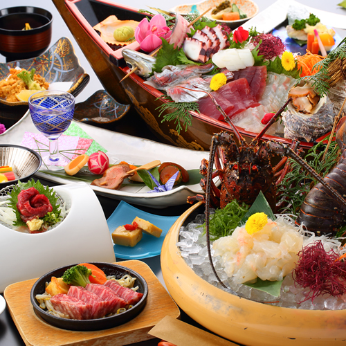 伊勢海老会席の一例です。写真はイメージです。仕入れ状況により内容が異なる場合がございますので予めご了承ください。