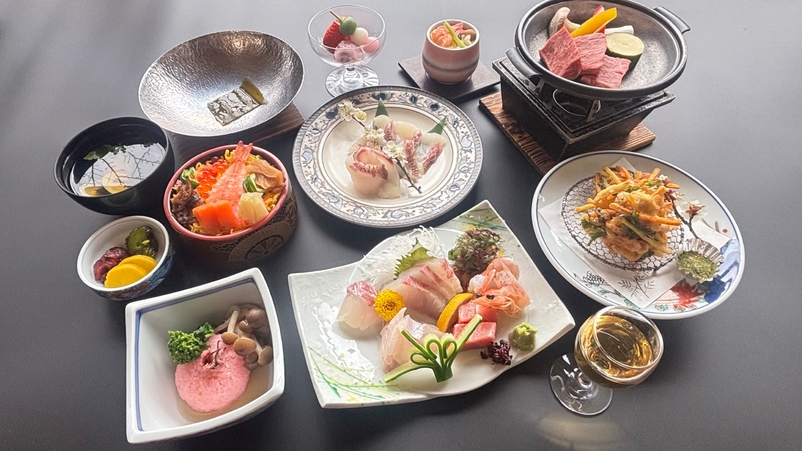 【春季限定｜春の下関味わい旅】桜鯛と山口県産牛を愉しむ華やぎ桜会席プラン