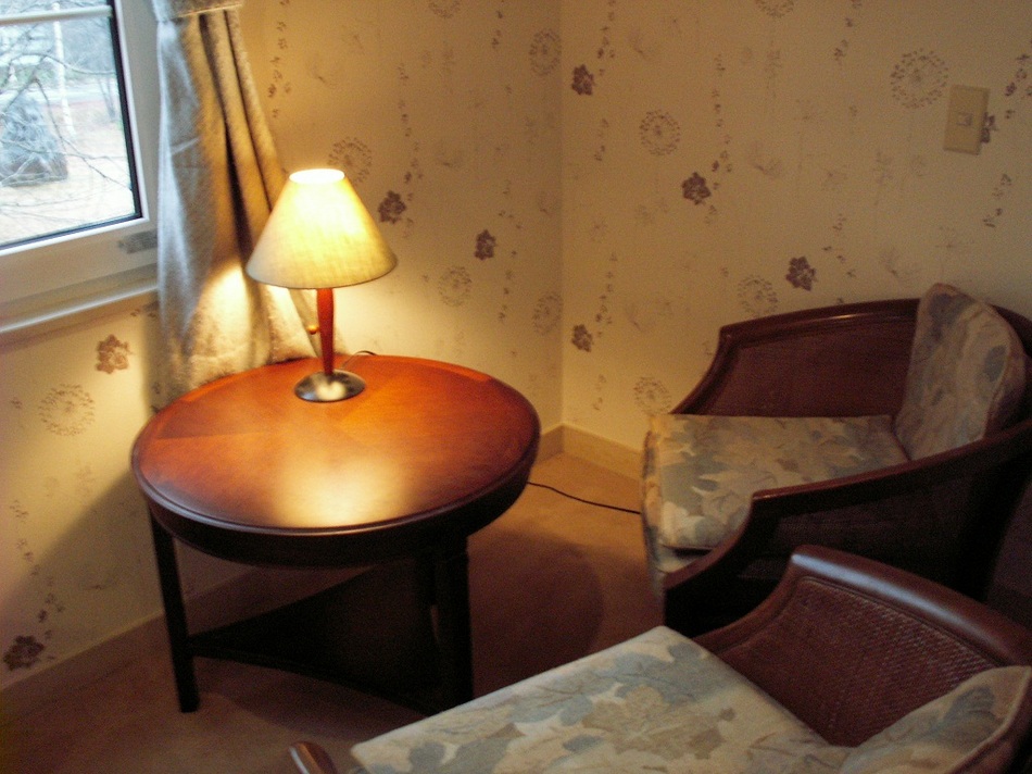 Room equipped with table and chairs (example)