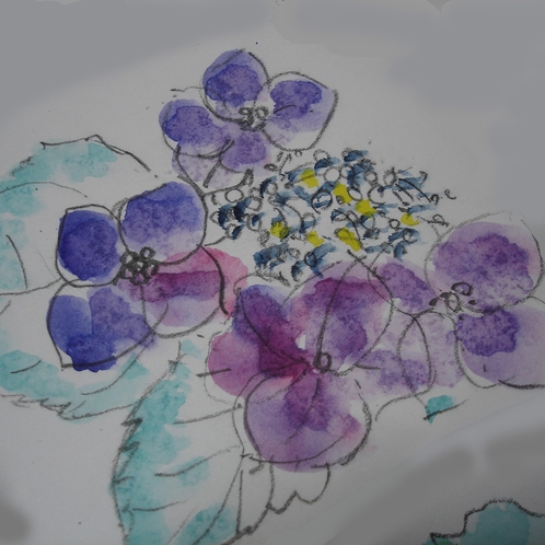 アジサイ。庭に咲く花を題材に描いています。季節を絵で表現していきます。
