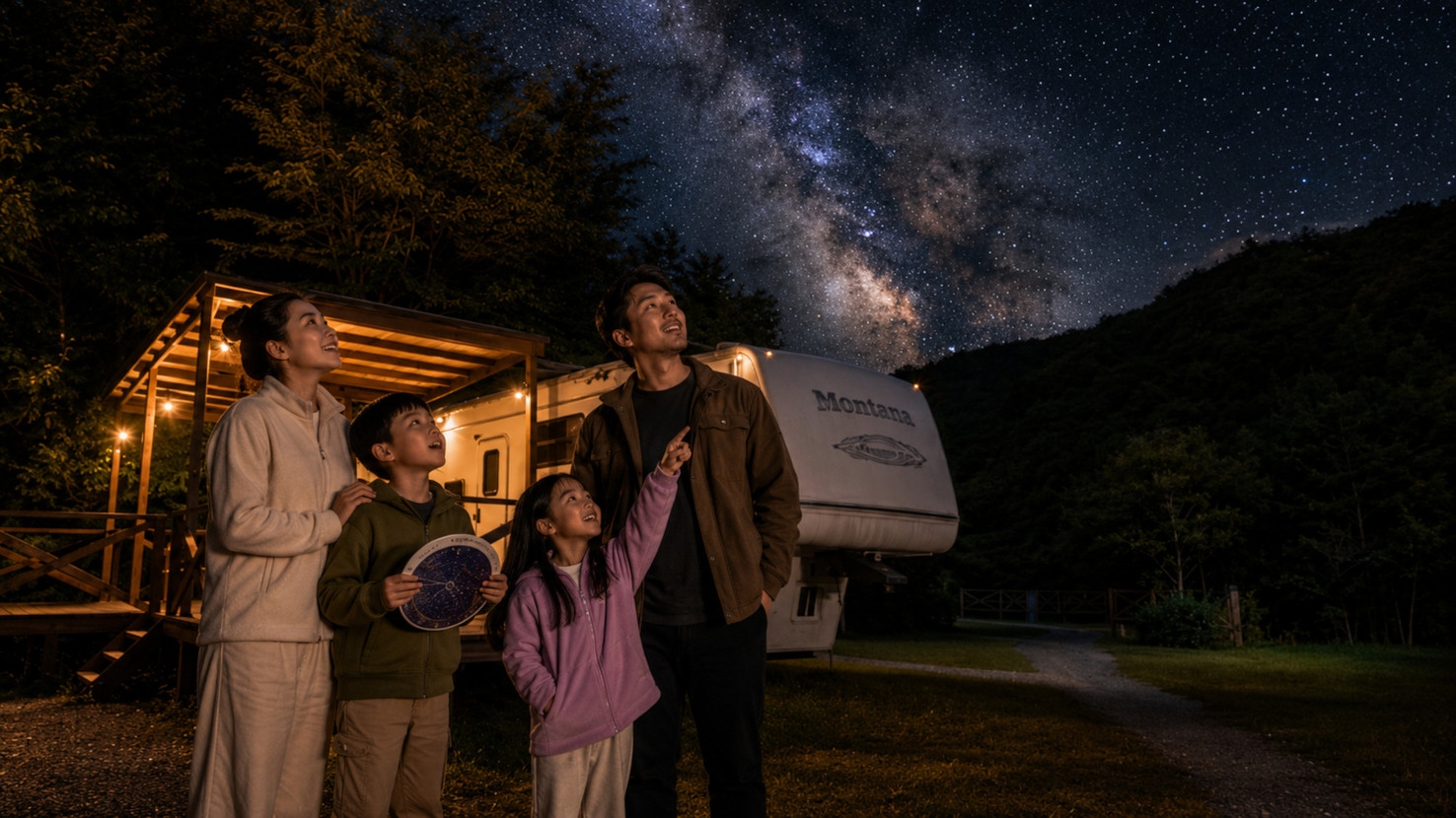 【星空観賞＆BBQ】☆トレーラーハウスで楽しむ天体観測プラン（星座早見盤の貸出特典付） 【2食付】
