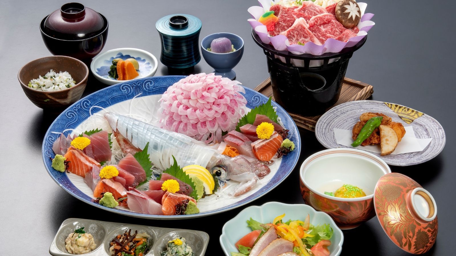 ≪彩 -いろどり-≫国産黒毛和牛と活魚を贅沢に愉しむスタンダードコース（2食付）