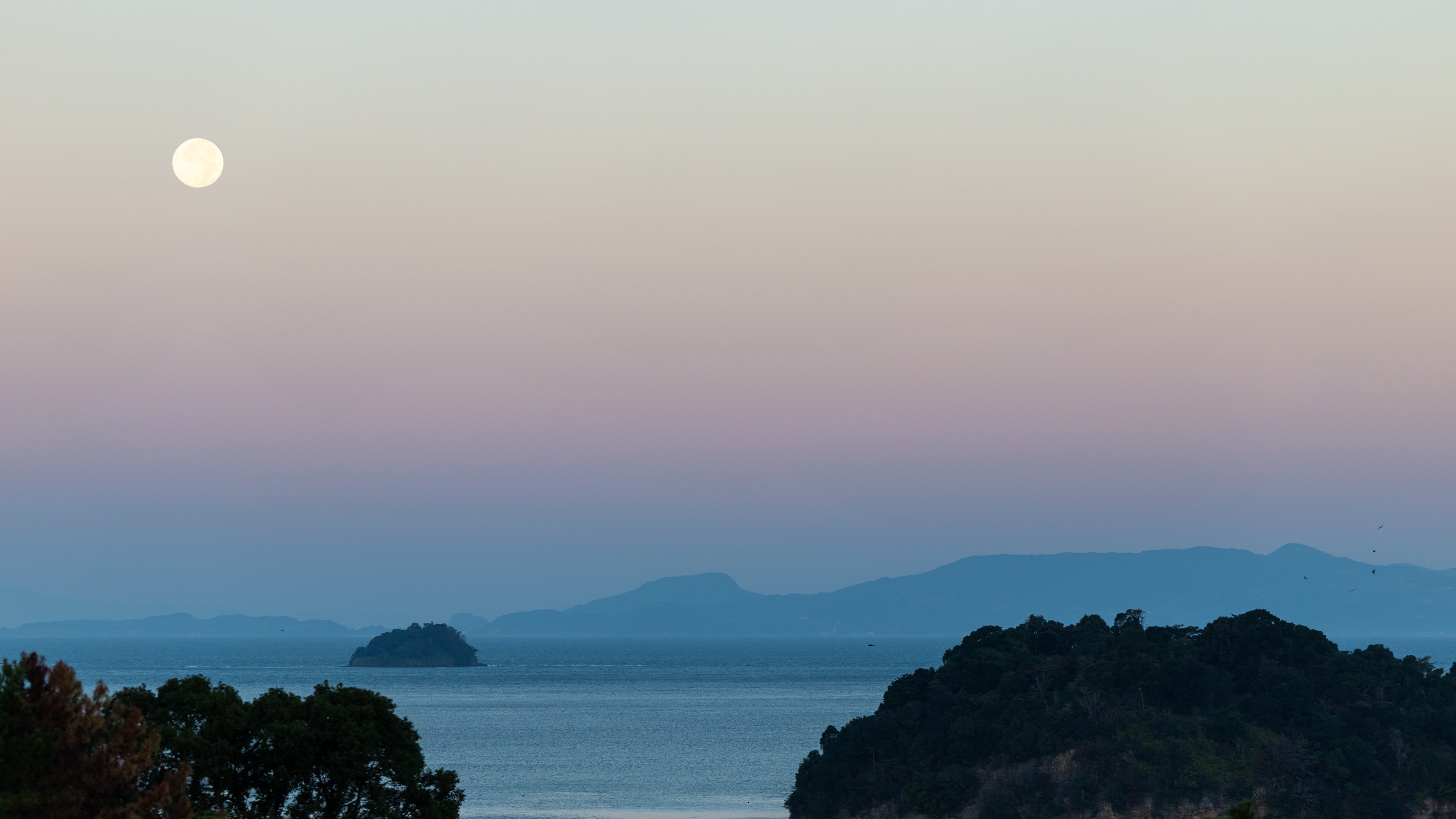 【客室からの景色】朝焼けの天草の海と島々
