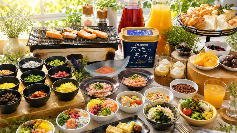 【朝食】朝のひとときを彩る朝食バイキング。彩り豊かな具材で始まる一日を