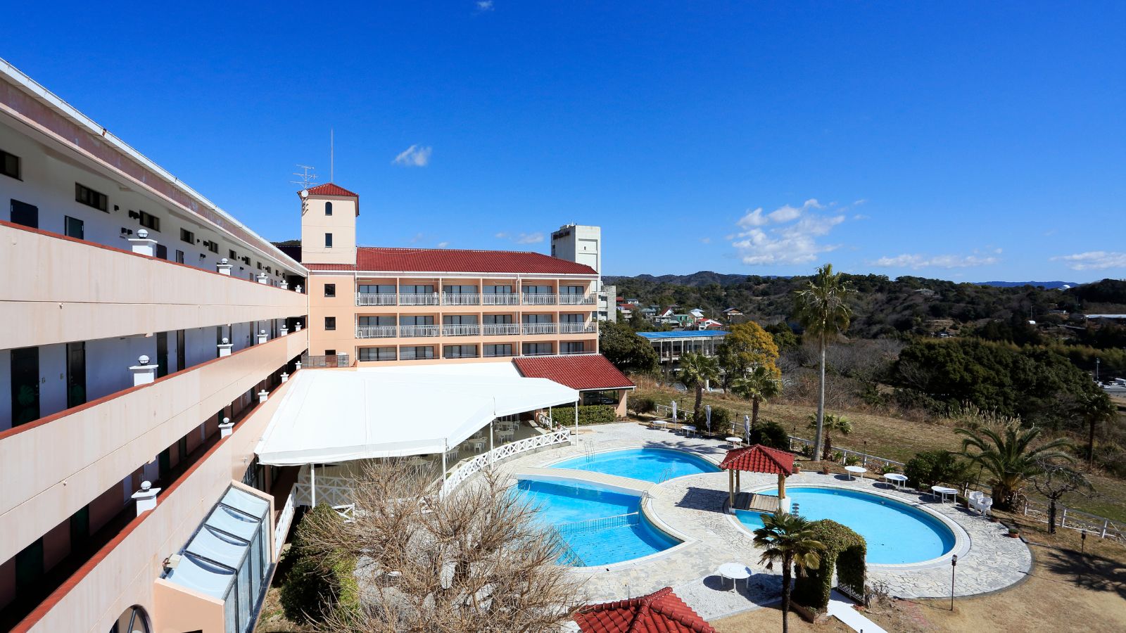 【館内】館内から中庭のプールを見下ろすことができます