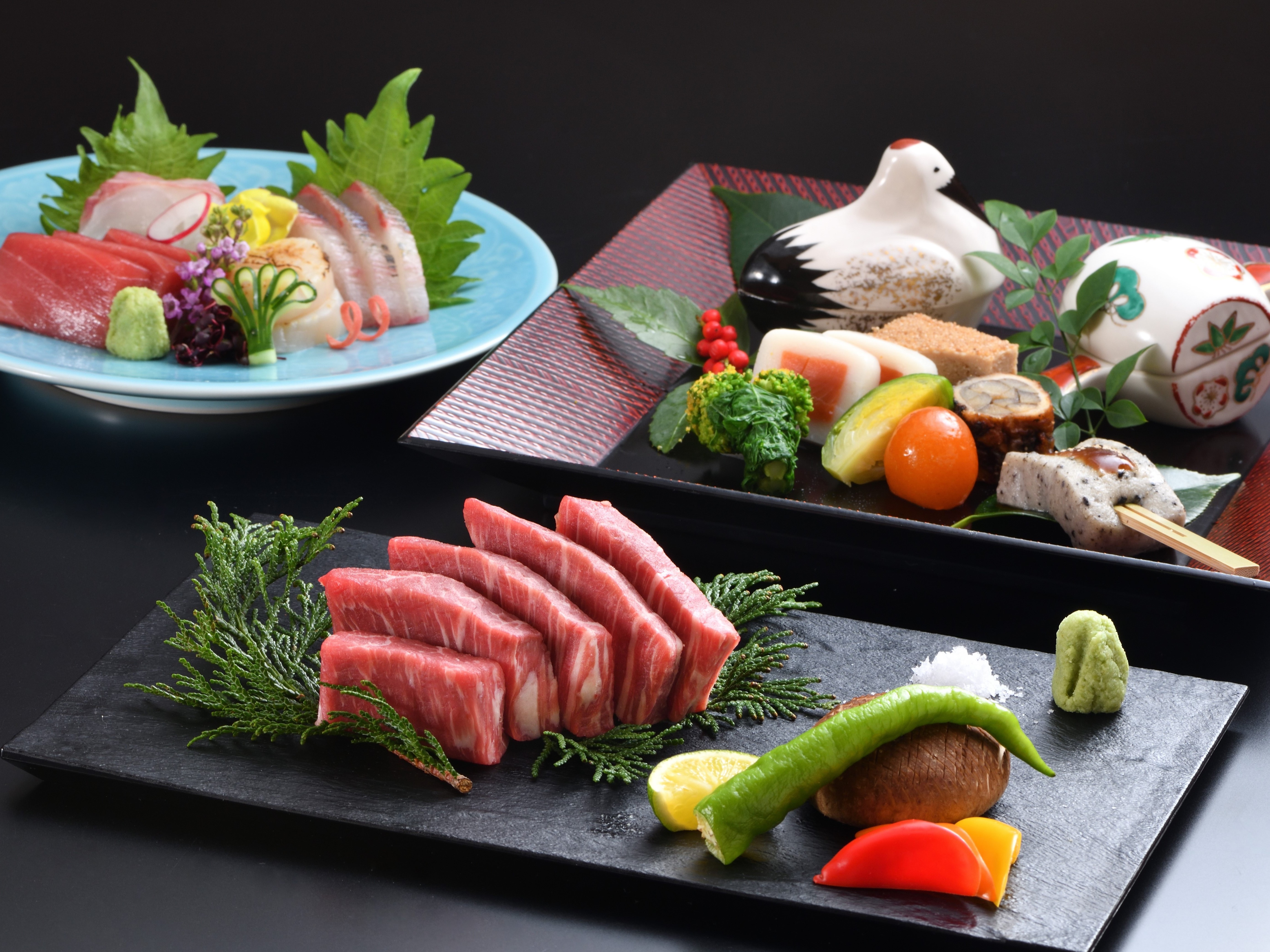 季節の京会席と国産牛ステーキ80ｇ