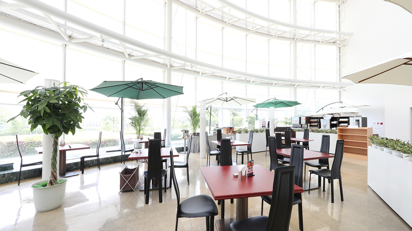 圧倒的なアトリウム空間に包まれ光が差し込む、本館１階【洋食レストラン　デルソーレ】