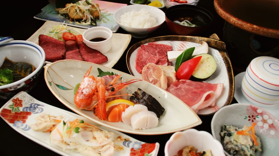 【豪華料理にランクＵＰ】地元ブランド肉3種食べ比べ！料理長こだわりのデラックスプラン！