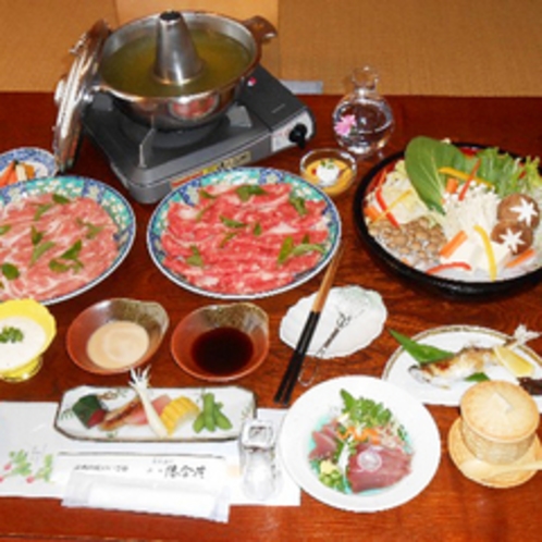 *【夕食一例】地元、掛川産のお茶を使った『お茶しゃぶしゃぶ』です。