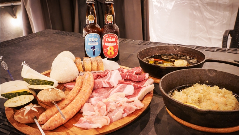 【グランピングBBQ｜2食付】＼お洒落なテント＆飲み放題付♪／厳選食材を豪快に！　※お泊りは客室