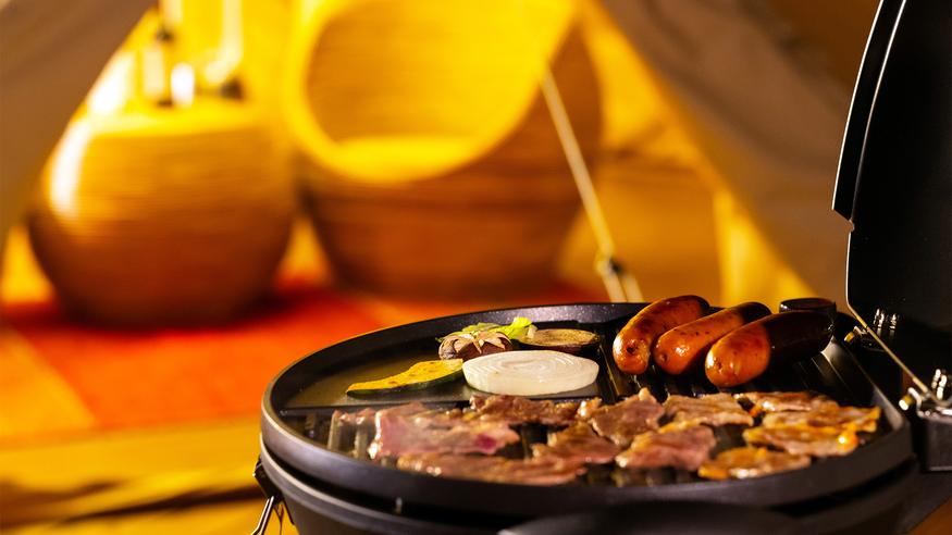 【グランピングBBQ｜2食付】＼お洒落なテント＆飲み放題付♪／厳選食材を豪快に！　※お泊りは客室
