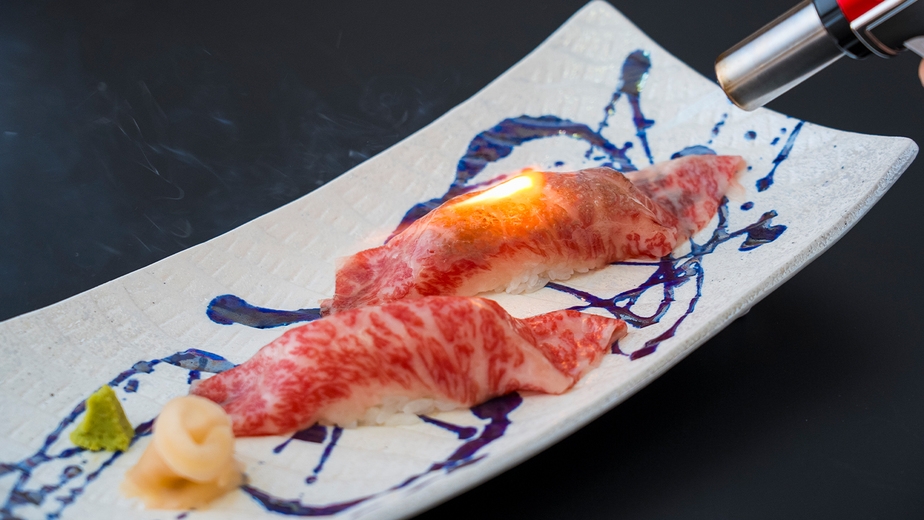 人気№1料理長おすすめ“佐賀牛会席”プラン〜目の前で炙る絶品炙り寿司は絶品〜