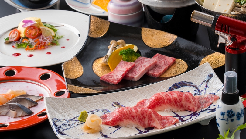 人気№1料理長おすすめ“佐賀牛会席”プラン〜目の前で炙る絶品炙り寿司は絶品〜