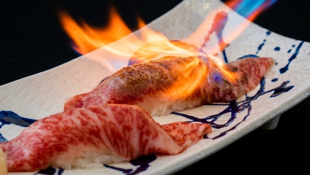 【夕食時セルフ飲み放題】“佐賀牛会席”〜とろけるよう佐賀牛をお寿司と陶板のWで味わう贅沢プラン〜