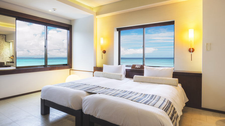 【パナシア・ツイン】リゾート感溢れるハリウッドツインスタイルのオーシャンビュー客室（301）