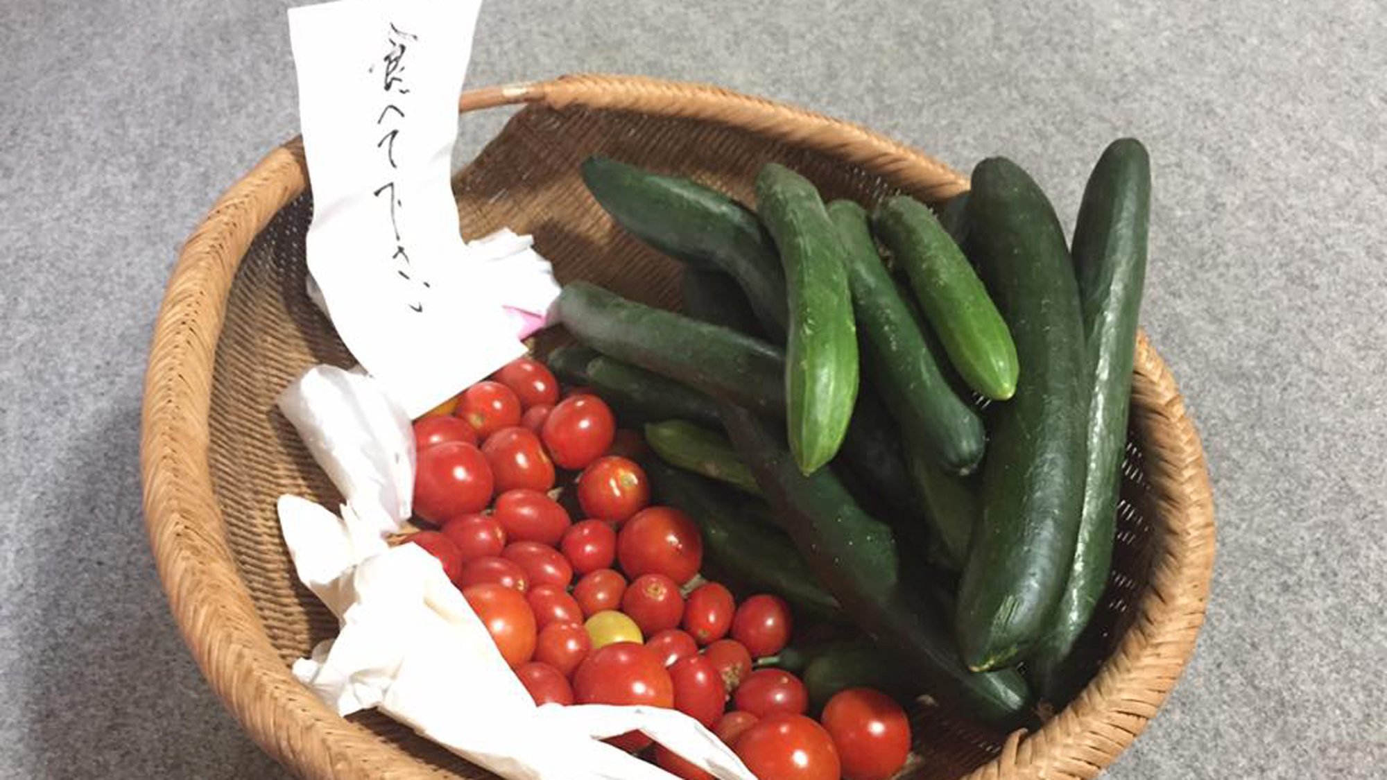 当宿では自家栽培（有機栽培）で採れた野菜を、少しですがご自由にお持ち帰りいただいてます。