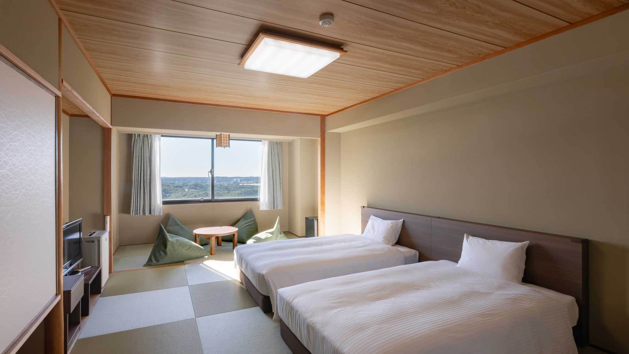 和モダンファミリールーム ベッド2台+布団 布団敷きセルフサービス UB 36平米