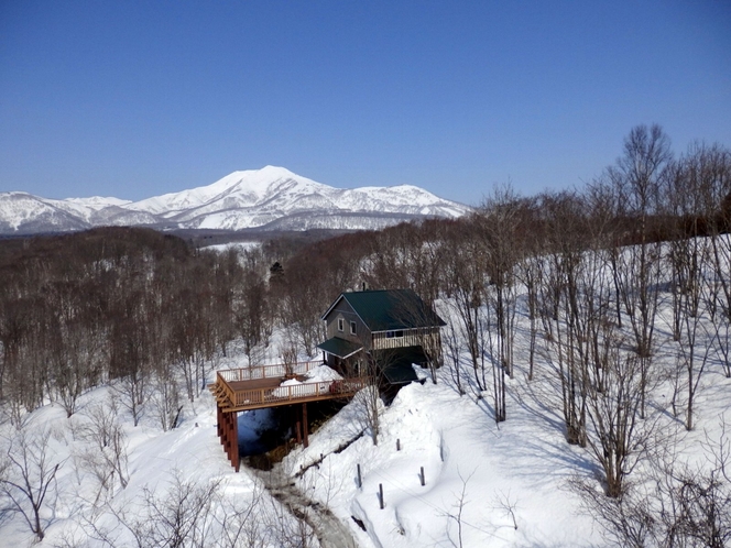 アンヌプリを背景に上空からのヌプリレーベン