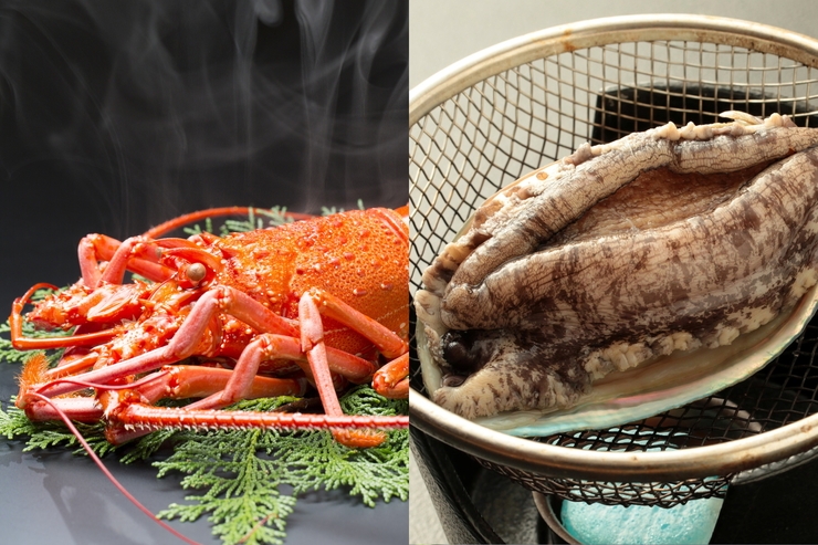 【アワビ＆600g越え特大伊勢海老＆金目鯛の煮付け付】勝浦の磯料理と4種類のお風呂で温泉を満喫！