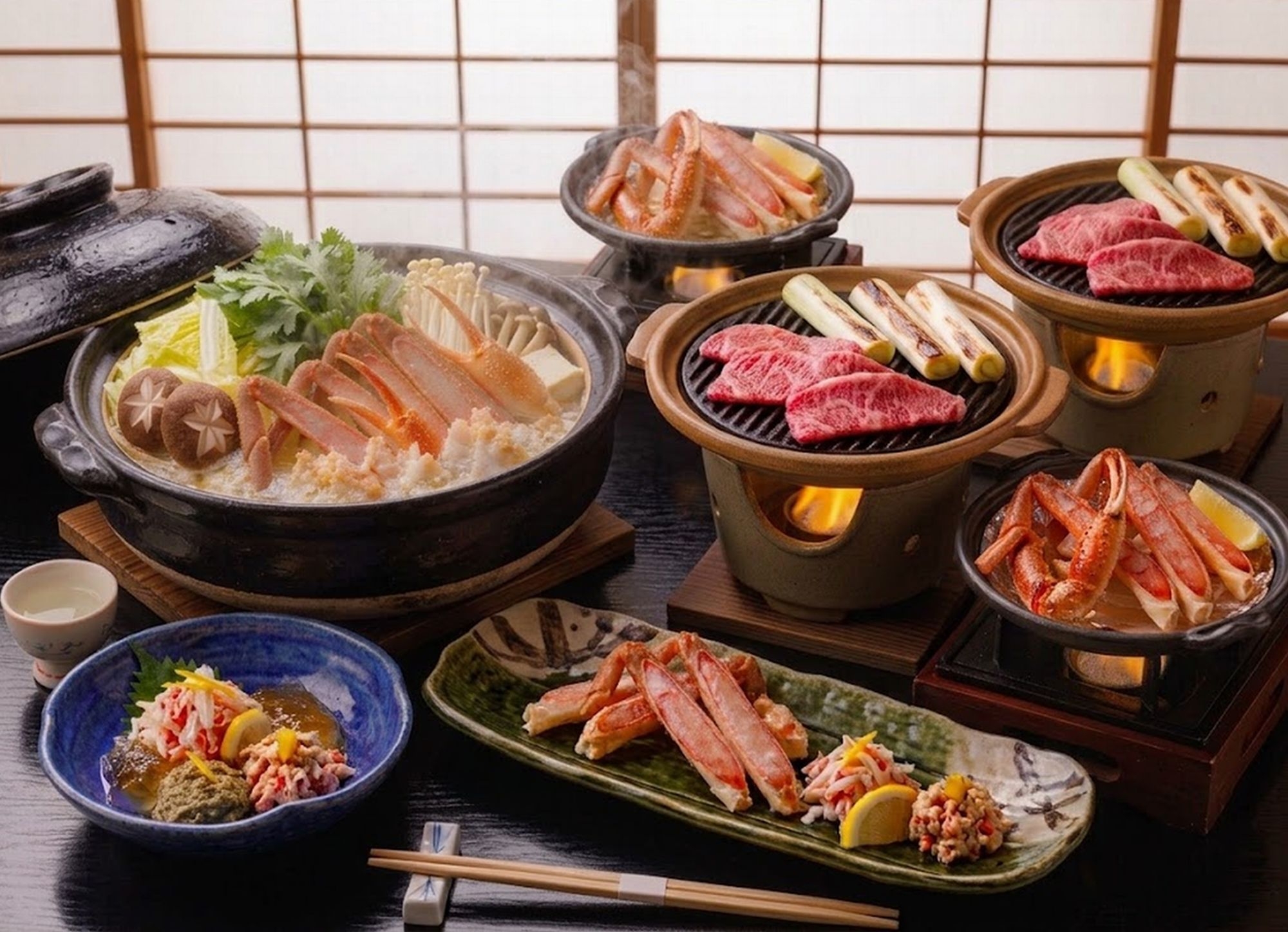 【客室温泉付天と宙】大き目Lサイズカニスキ×但馬牛！岩津ねぎと味わう冬の贅沢会席＜竹田城入山券付＞