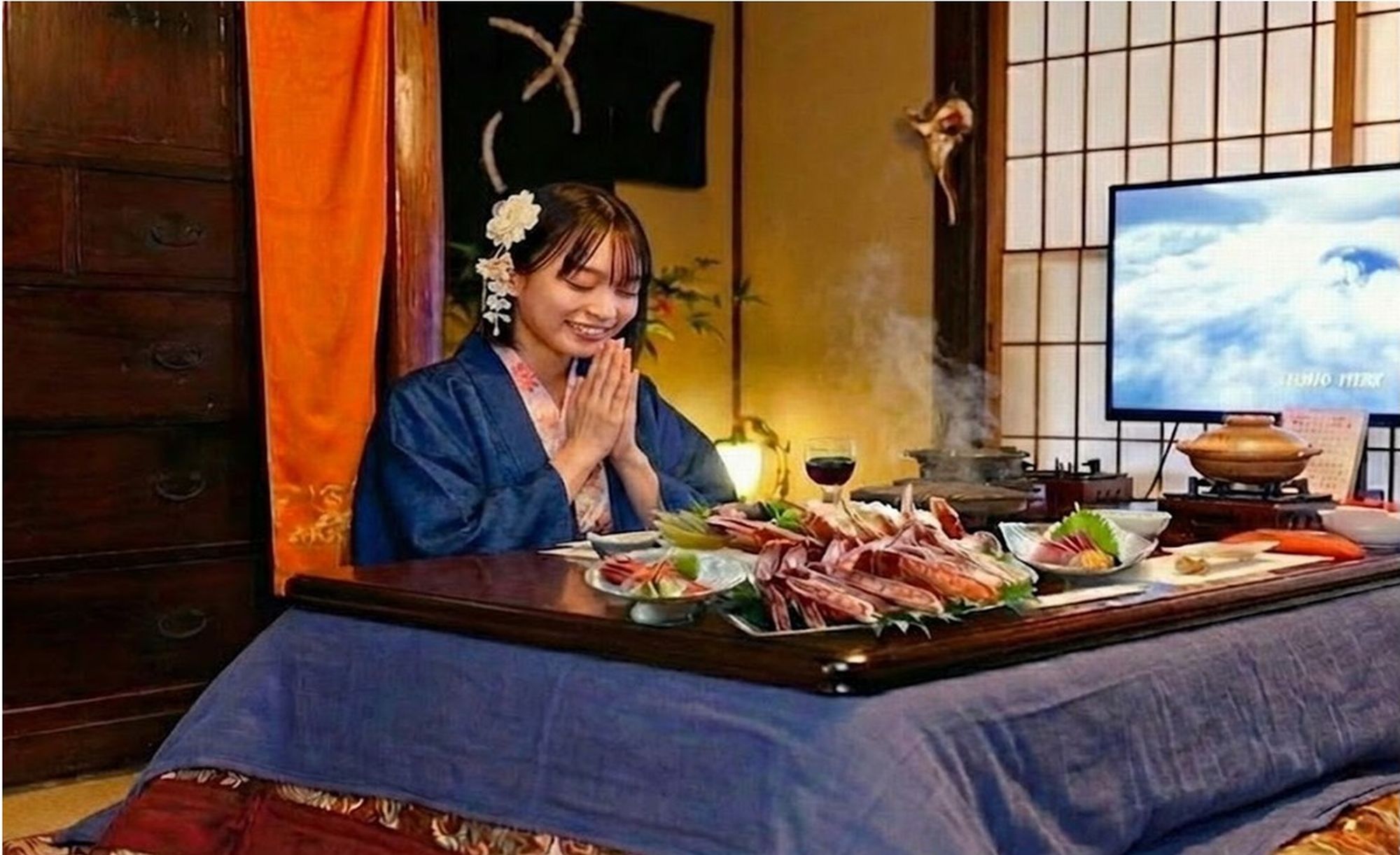 明治の町屋のおこたつでほっこりカニスキ♪