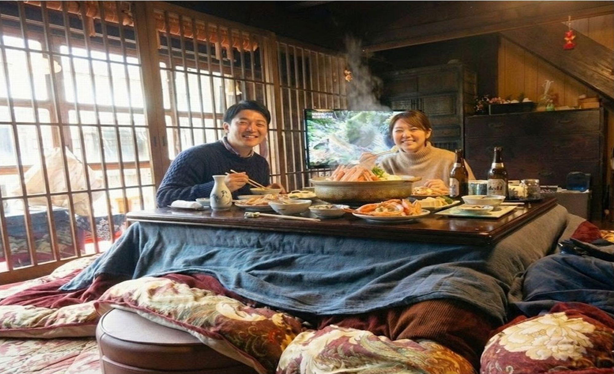 明治の町家のおこたつでカニスキランチ