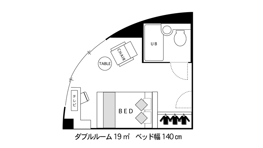 ☆ダブルルーム☆■広さ19平米■★間取り図★