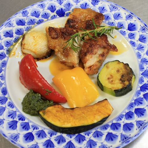 【夕食一例】チキンと焼き野菜