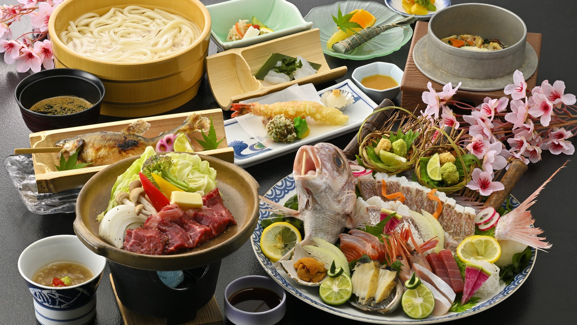 季節限定「阿波牛陶板焼き＆桜鯛」