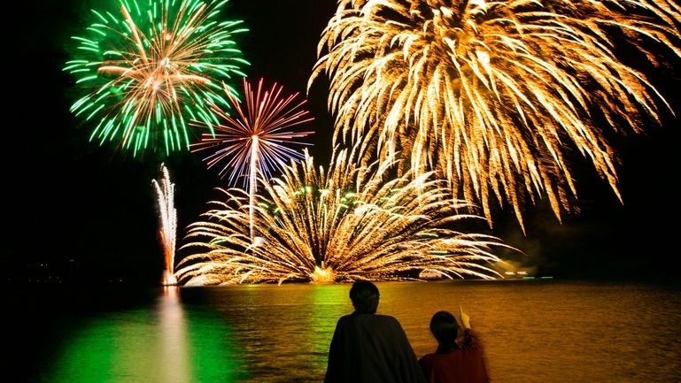 【花火鑑賞船チケット付】船上から迫力満点の花火鑑賞♪一番近い場所から楽しめる（夕朝食：ブッフェ）