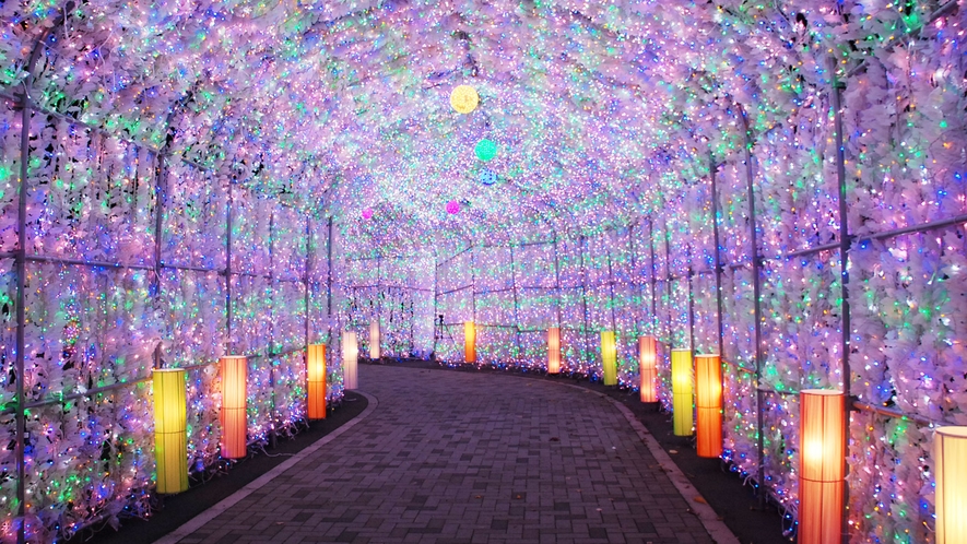 【イルミネーショントンネル】40万球の電飾が冬の温泉街を幻想的な雰囲気に彩ります。3/31まで