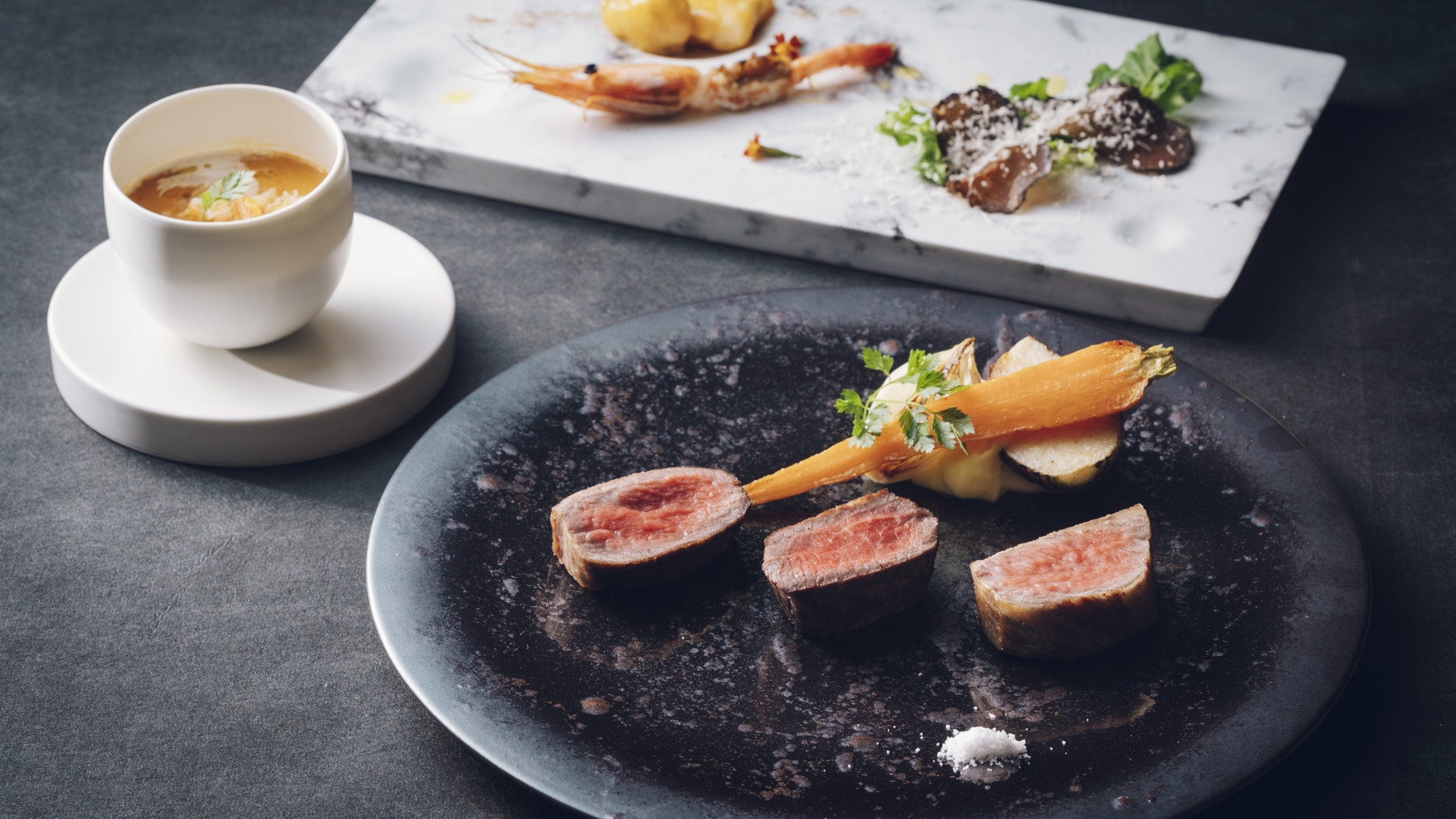 《Riccaシェフお奨めコース》但馬牛熟成肉高級部位味比べ【森林庭園レストランRicca】