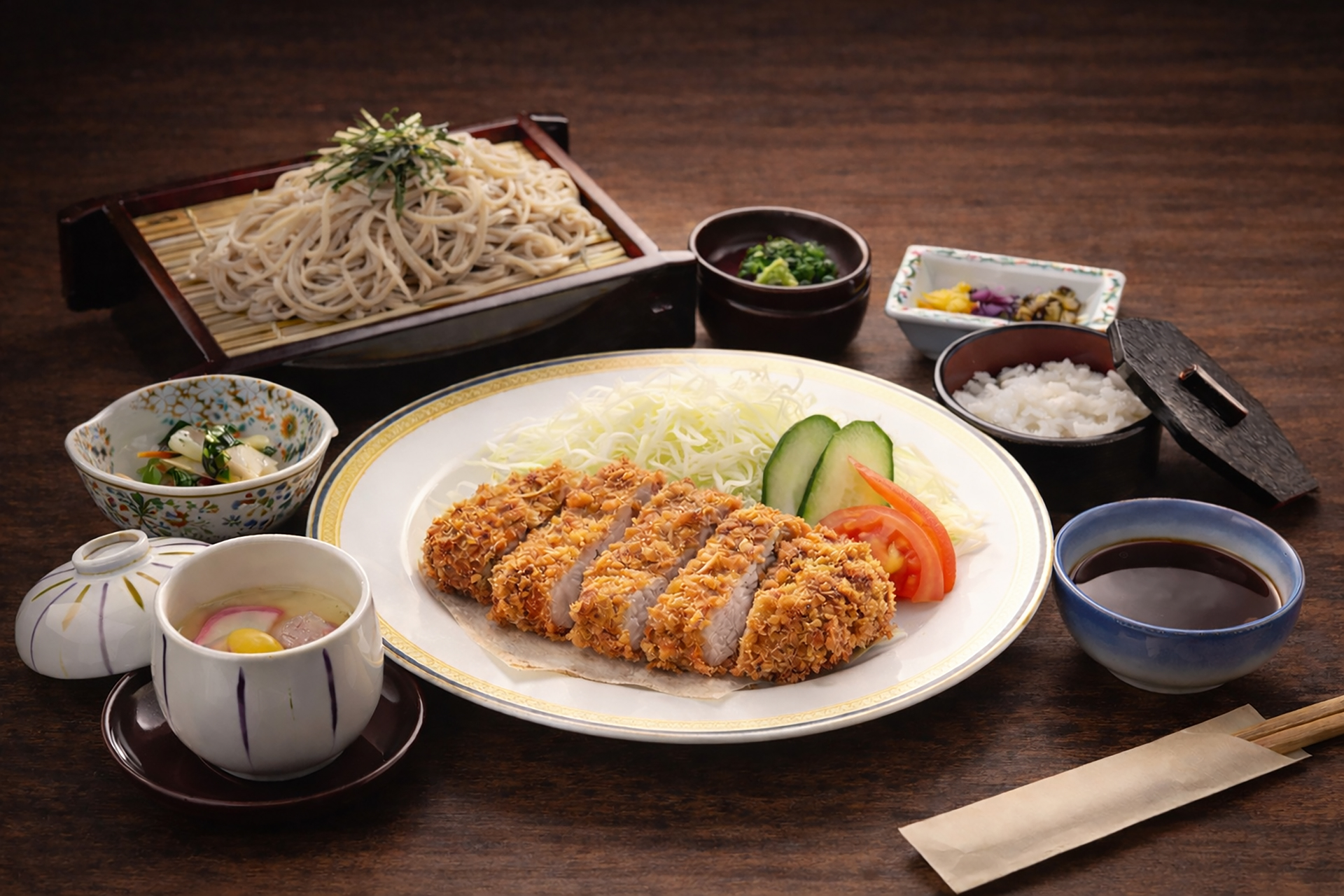 糸島豚とんかつと手打ちそば御膳