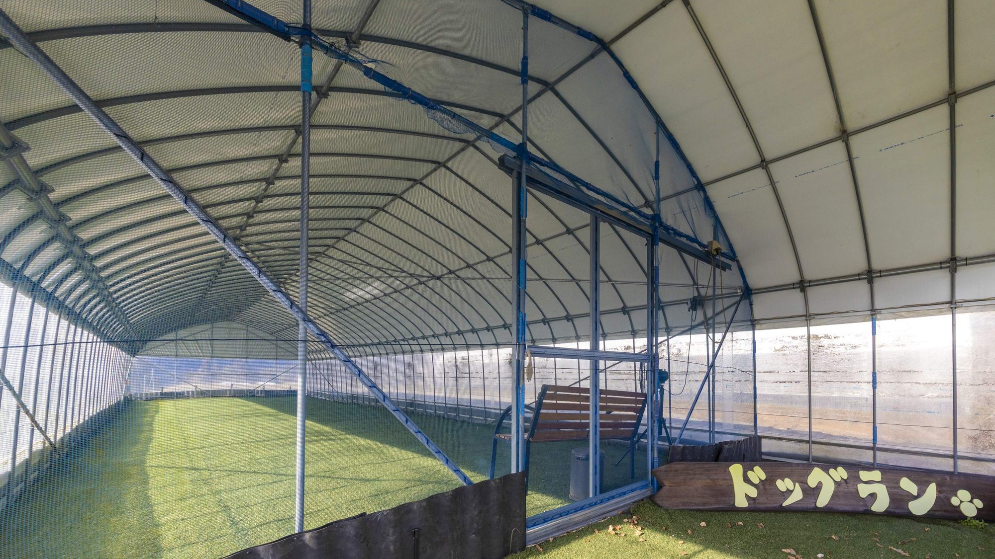 ・人工芝のハウス型ドッグラン（雨天時利用可）
