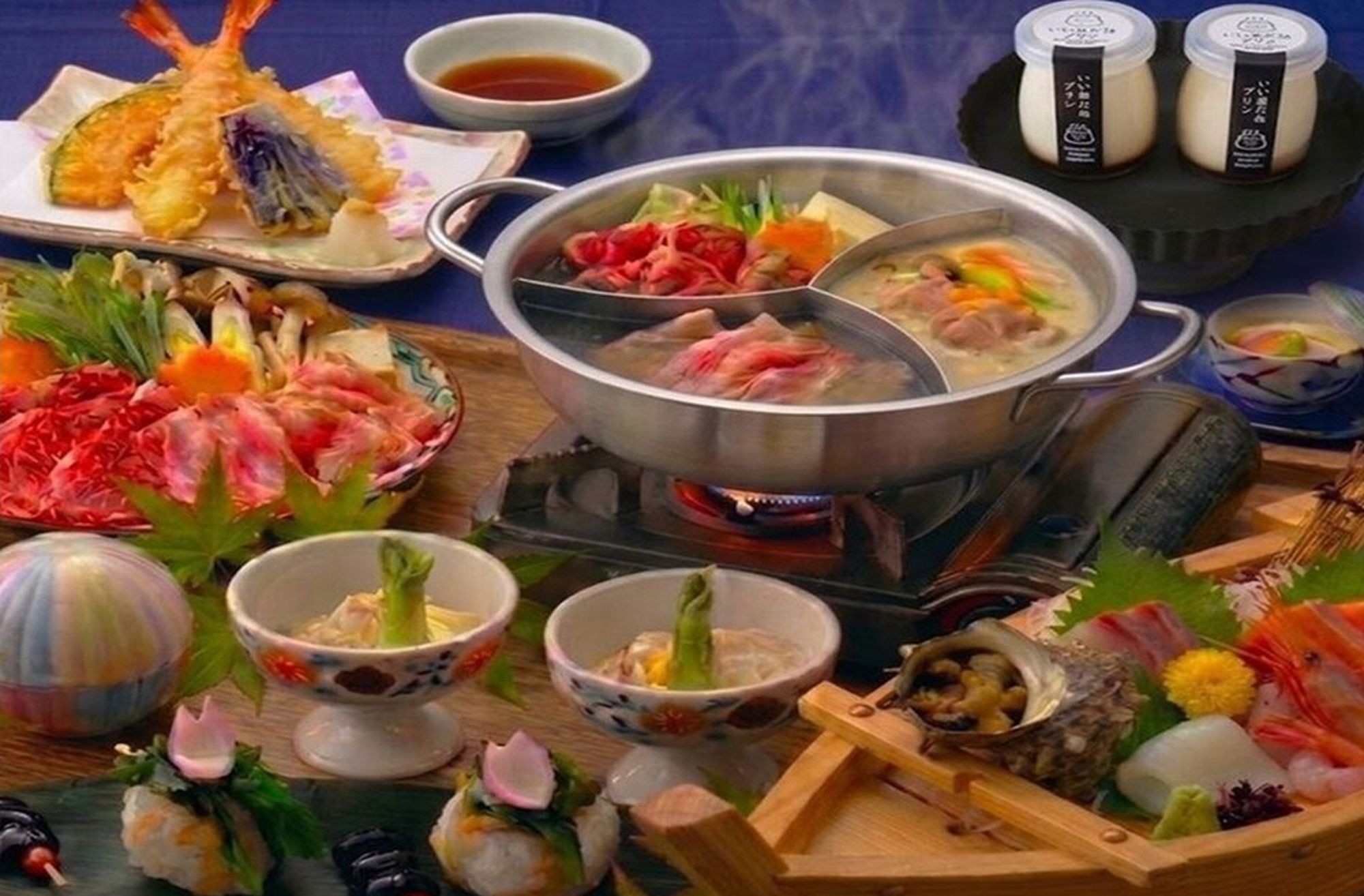 夏の三宝御膳☆但馬牛すき焼き、八鹿豚しゃぶ、但馬鶏豆乳鍋をトリプル鍋で3種のお出汁で楽しむ