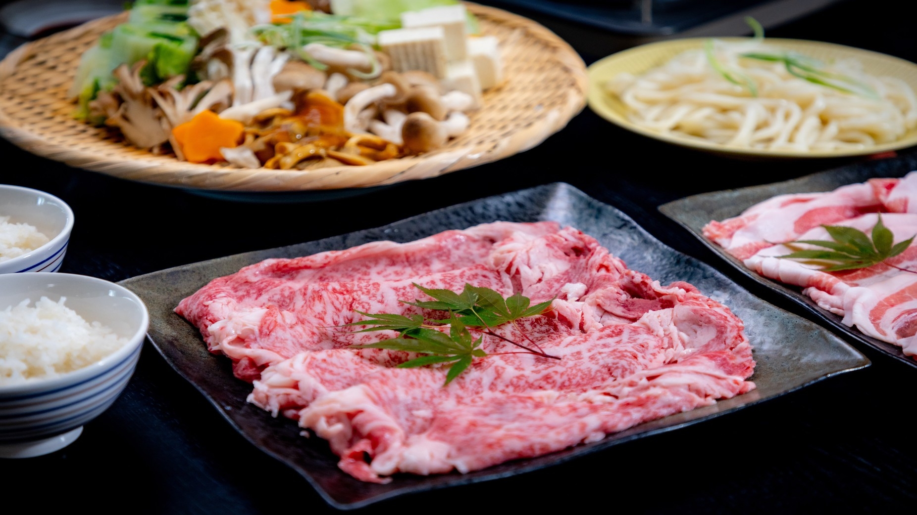 【2食付き】「信州牛＋信州豚のしゃぶしゃぶ鍋セット」☆ソフトドリンク飲み放題付き♪