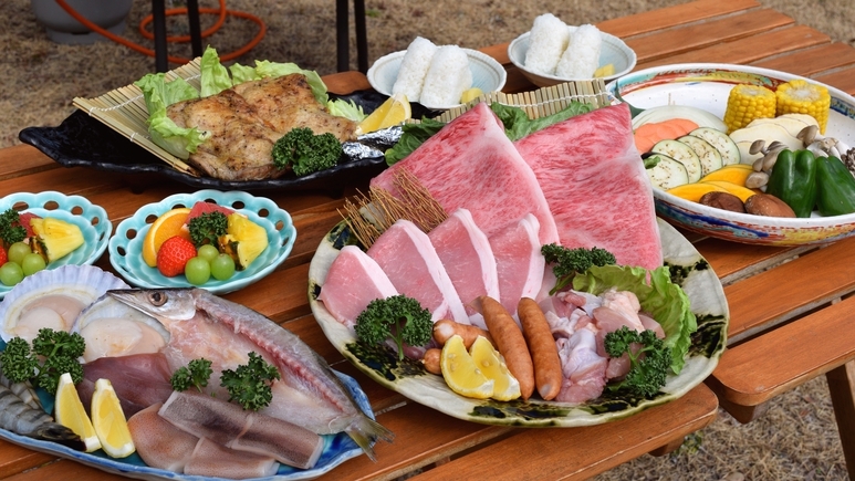 【スタンダード】ご夕食は黒毛和牛と香川県ブランドのオリーブ豚のプレミアムBBQ／夕朝食付