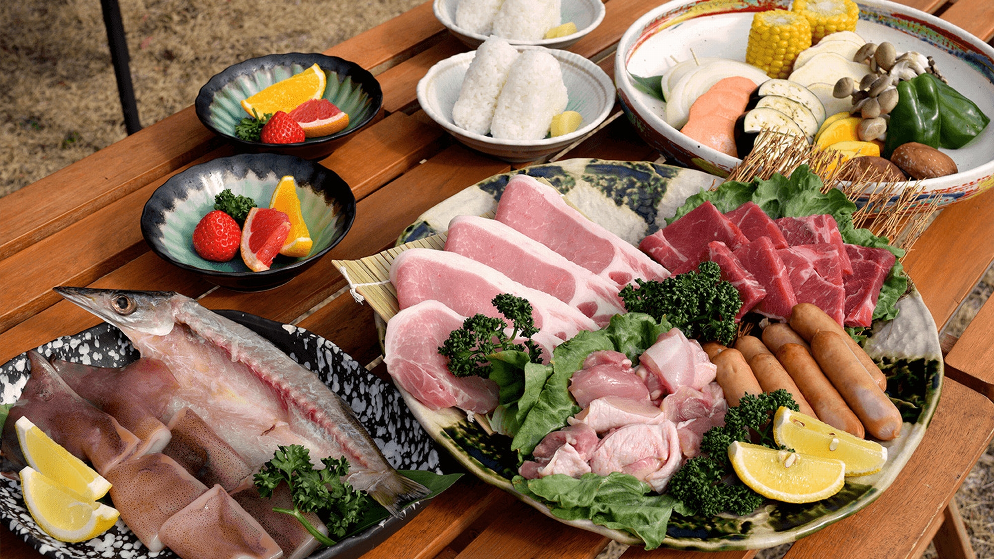 ◆オリーブ豚と地鶏のスタンダードBBQ　※夕食イメージ