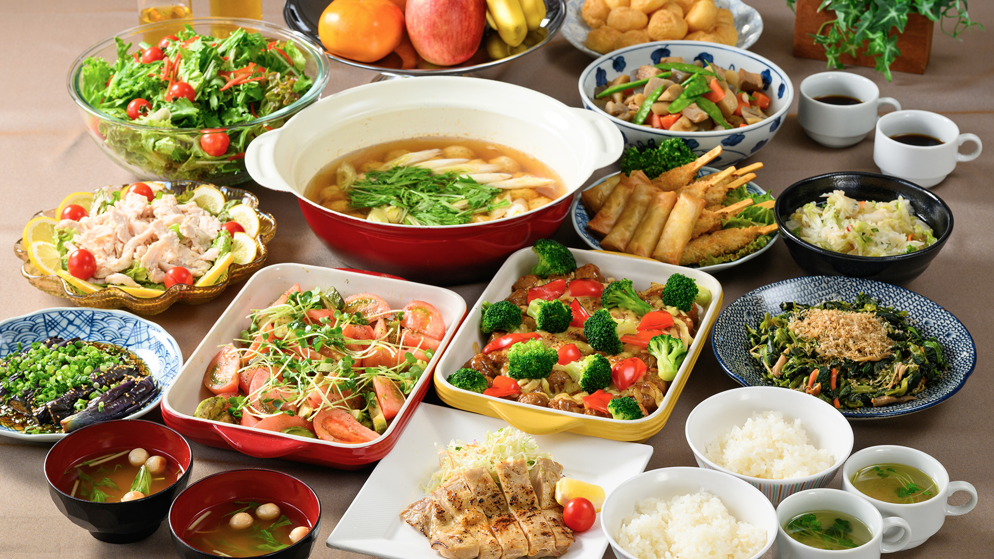 【夕食】健康にも気を使い、お野菜もたっぷり使ったほかほかの手作り夕食