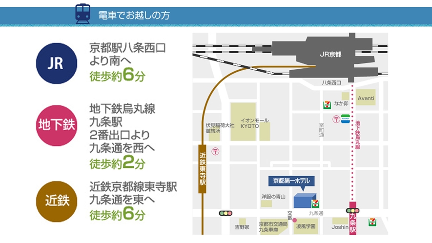 京都駅八条口より徒歩約6分！地下鉄九条駅より徒歩約2分！