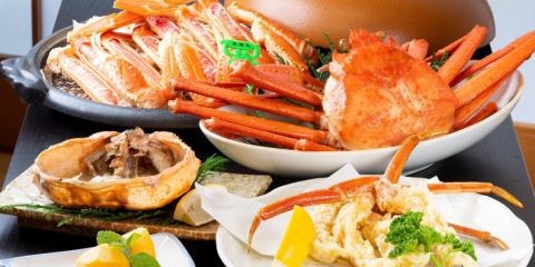 ★冬の味覚★特選《かに尽くし》焼き・鍋・蟹刺／フルコース【かに天ぷら付き】♪