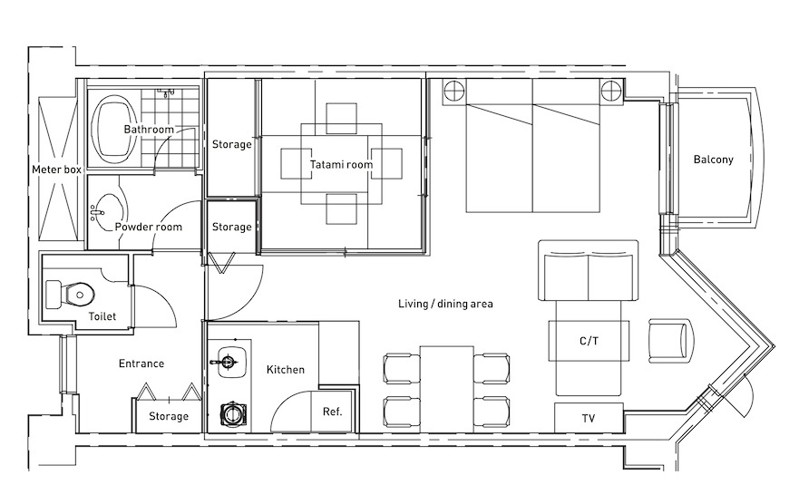 ห้องสตูดิโอสวีทแบบแปลนพื้นเสื่อทาทามิ
