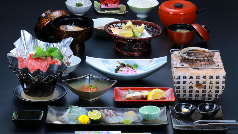 ＜夕食のみ＞プチ贅沢★「あわび踊り焼」OR「淡路牛の陶板焼き」+海鮮会席！早朝出発にピッタリ♪