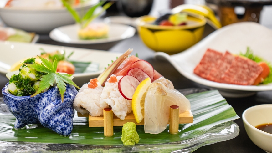 【楽天トラベルサマーSALE】お食事はA5ランク国産牛か刺身5種刺盛りが日替わり提供で楽しめます