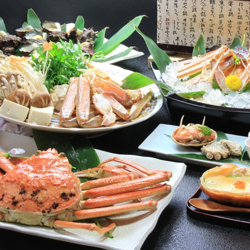 タグ付活松葉蟹約900g1.5杯コース「刺身、鍋、焼蟹、天婦羅、茹蟹」朝食セコ蟹釜飯・のど黒・鮑陶板