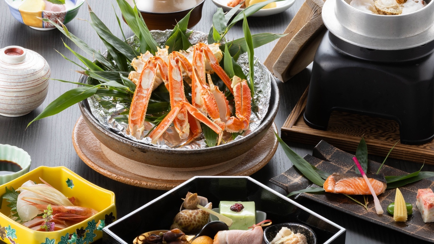 【玄武開業60周年】焼きガニ会席≪温泉×ずわい蟹≫ふっくらした身の焼きガニを食す・グルメプラン