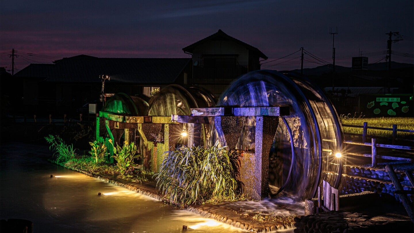 朝倉の三連水車　ライトアップ