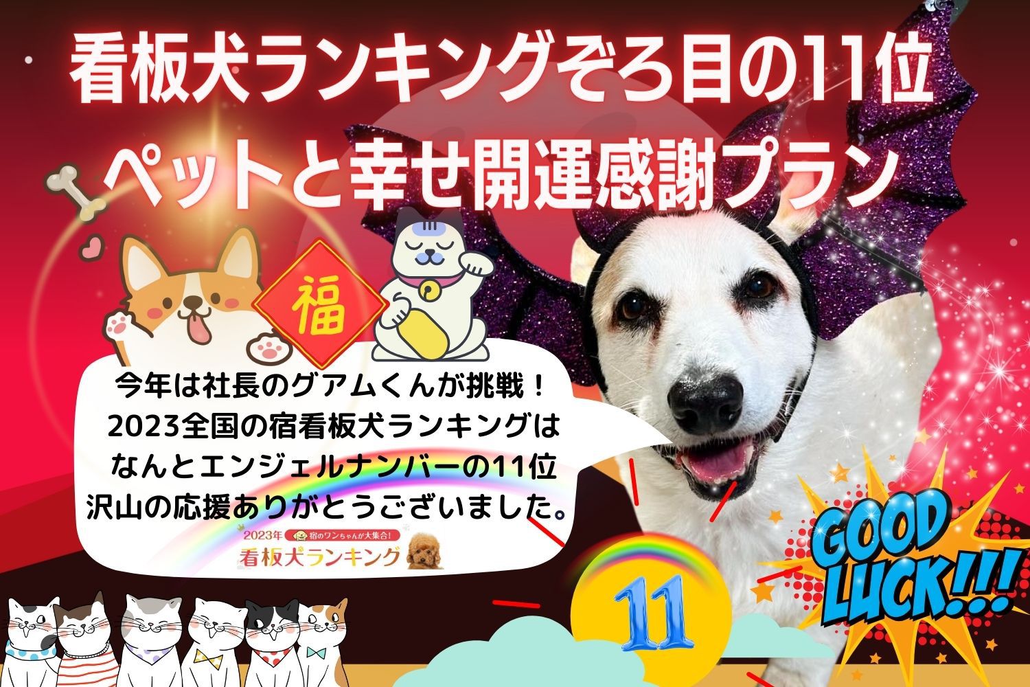 【02】【受賞記念】楽天トラベル2023看板犬ランキング゛ぞろ目の11位！ペットと幸せ開運感謝プラン