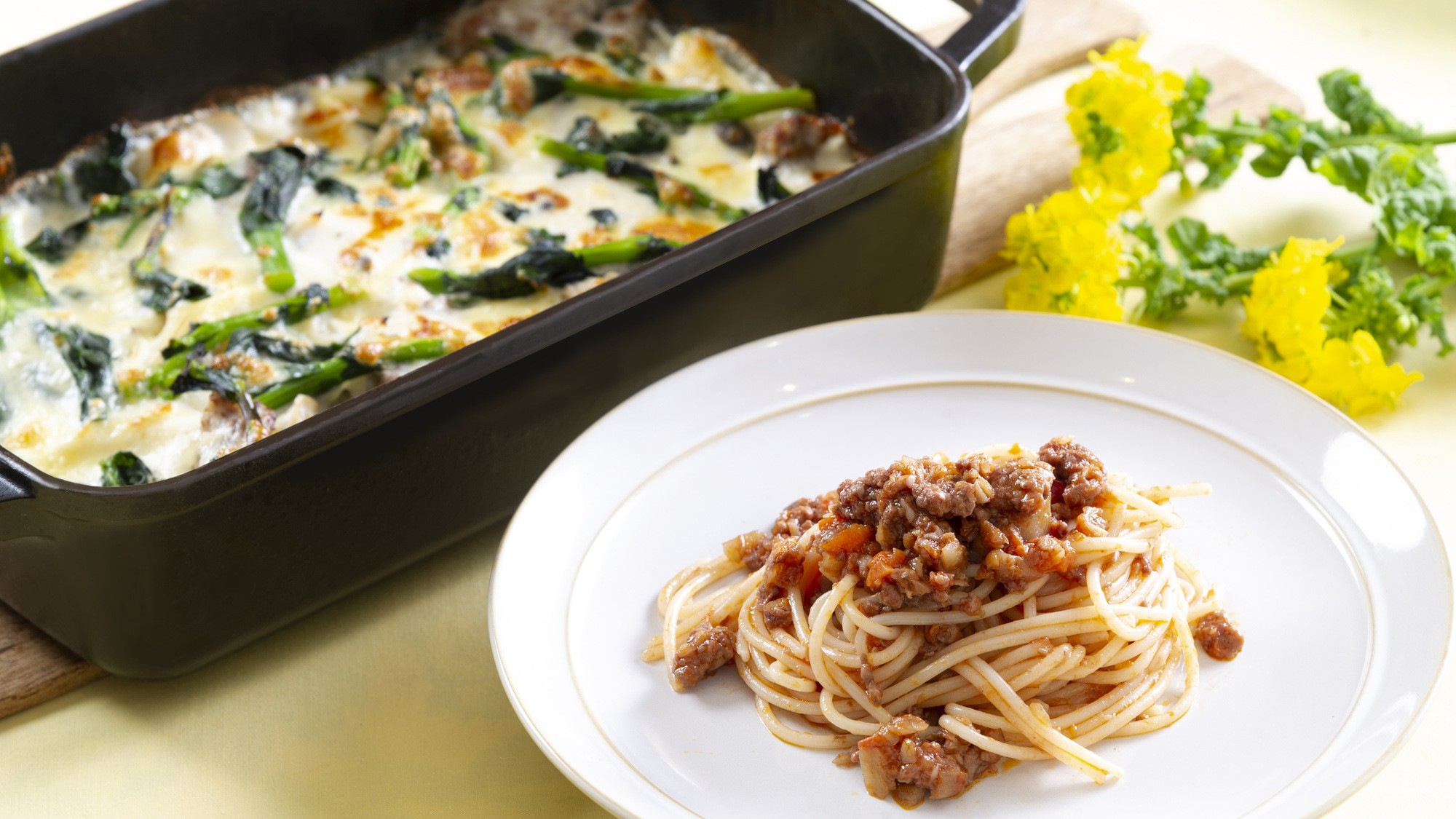 2026年春の朝食メニュー♪～北海道産ポークサルシッチャと菜の花のペンネグラタン他～