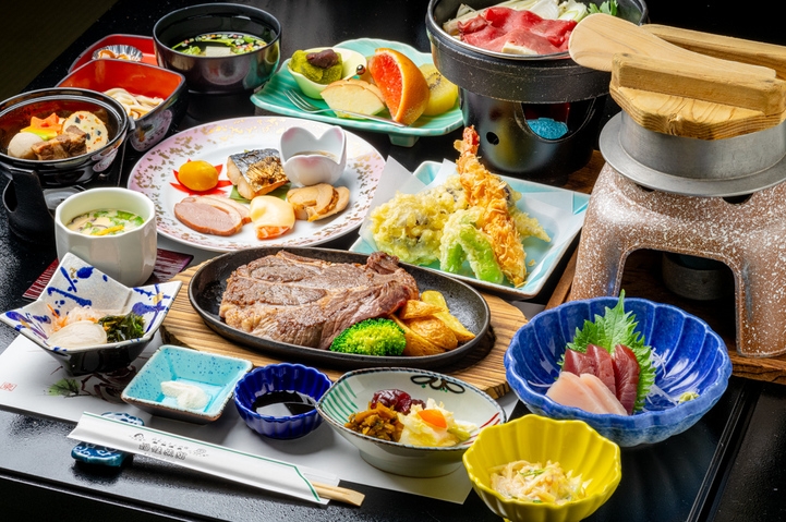【楽天スーパーSALE】牛ステーキORあわび　ほほえみプラン ★夕食お部屋食（または個室会食場)